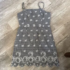 Black and White Forever 21 Contemporary Gingham Embroidered Sun Dress